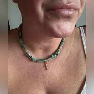 Sage Green Bandana Necklace With Cross Charm